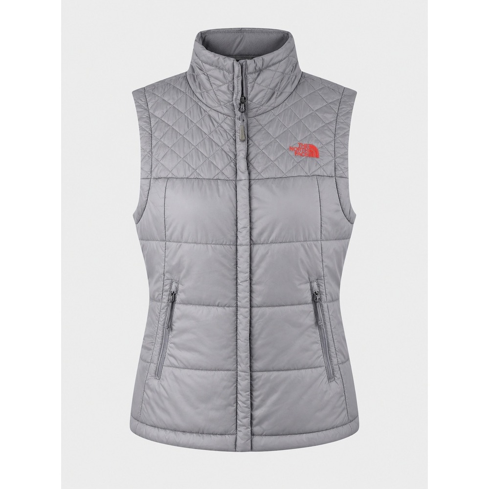 The North Face Puffer Vest Womens S Gray Quilted Insulated Hiking Gorpcore Logo
